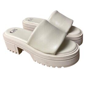 GB Gianni Bini Puffy Leather Chunky Platform Sandals Cream Sz 8